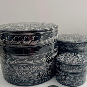 Vintage Black & White Lacquer Nesting Boxes
